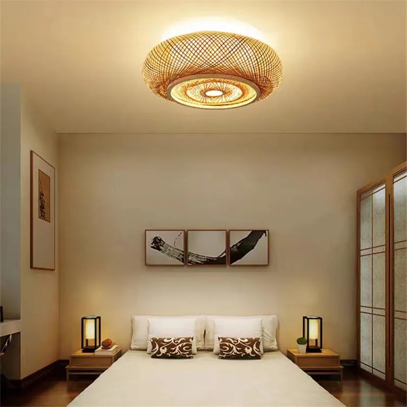 Axyaa Bamboo Rattan Lantern Ceiling Light for Living Room Bedroom