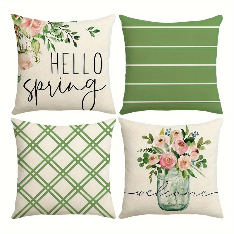 Axyaa Floral Green Plaid Striped Pattern Sofa Cushion Cover 45x45cm