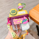 Axyaa Cartoon Double Water Bottles with Straw for Girls