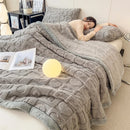Axyaa Heart Pattern Coral Fleece Blanket: Double Layer Thicken Warm Plush Sofa Throw