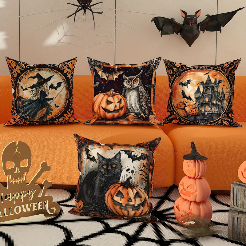 Axyaa Halloween Pillowcase: Witch Pumpkin Cat Castle Pattern for Living Room Sofa