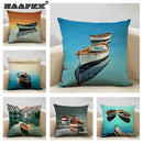 Axyaa Boat Pattern Linen Cushion Cover for Home Sofa Decor