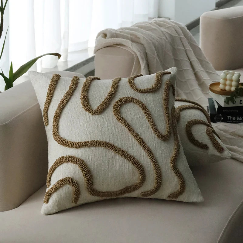 Axyaa 45x45cm Line Tufted Chenille Pillow Cover for Indoor Living Room Sofa