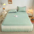 Axyaa Ice Silk Bedspread Set: Summer Bed Skirt with Lace Details