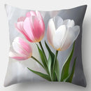 Axyaa Pink & White Tulip Cushion Cover Set - 4pcs, 45x45cm, Single-Sided Print