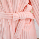 Axyaa Coral Plush Striped Bathrobe - 3D Thickened, Long, Couple Nightgown