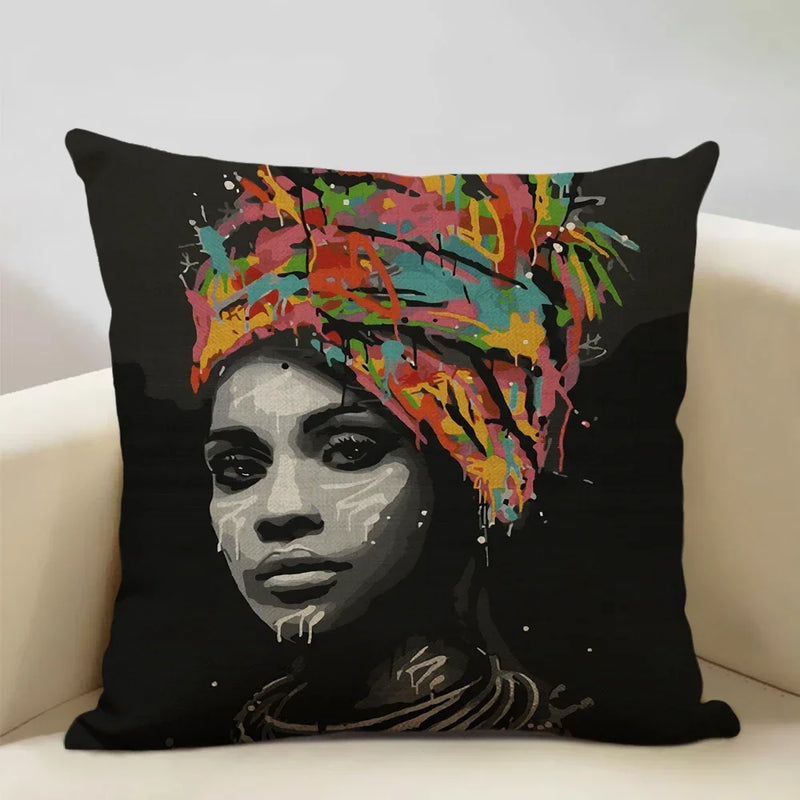 Axyaa African Lady Oil Painting Pillow Case Home Sofa Art Decoration Cover