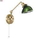 Axyaa Brass Glass LED Wall Sconce, Pull Chain, Rotating Mirror, Vintage Style