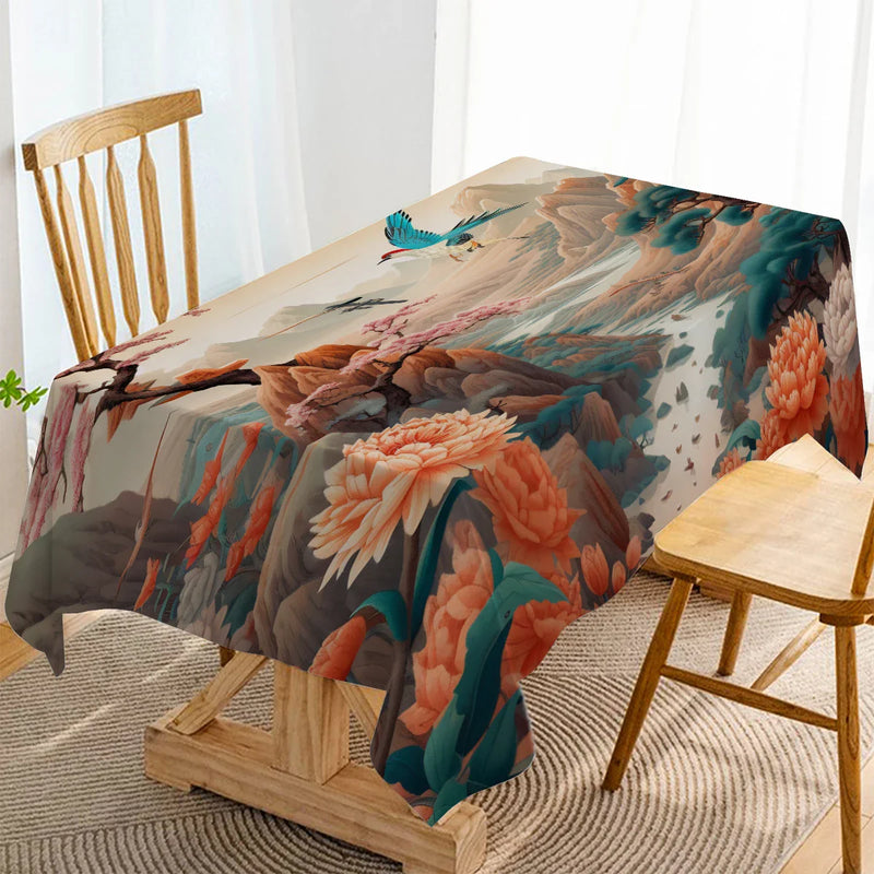 Axyaa Mountain Birds Waterproof Polyester Tablecloth