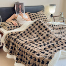 Axyaa Houndstooth Fleece Blanket Set & Pillowcase - Double Layer Thick Warm Blanket for Bed & Sofa