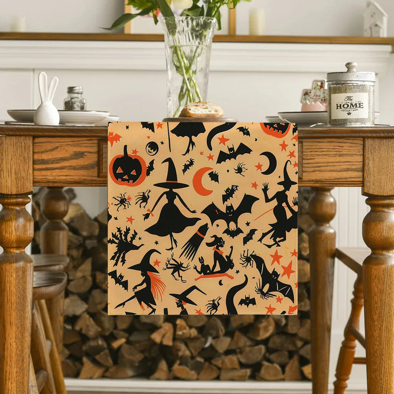 Axyaa Halloween Bat Witch Table Runner - Kitchen Party Decorations