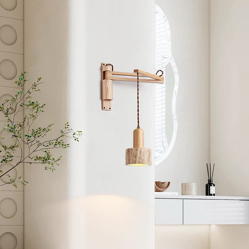 Axyaa Wood Stone LED Wall Lamp with Pull Switch, Stretching and Folding for Home Lighting