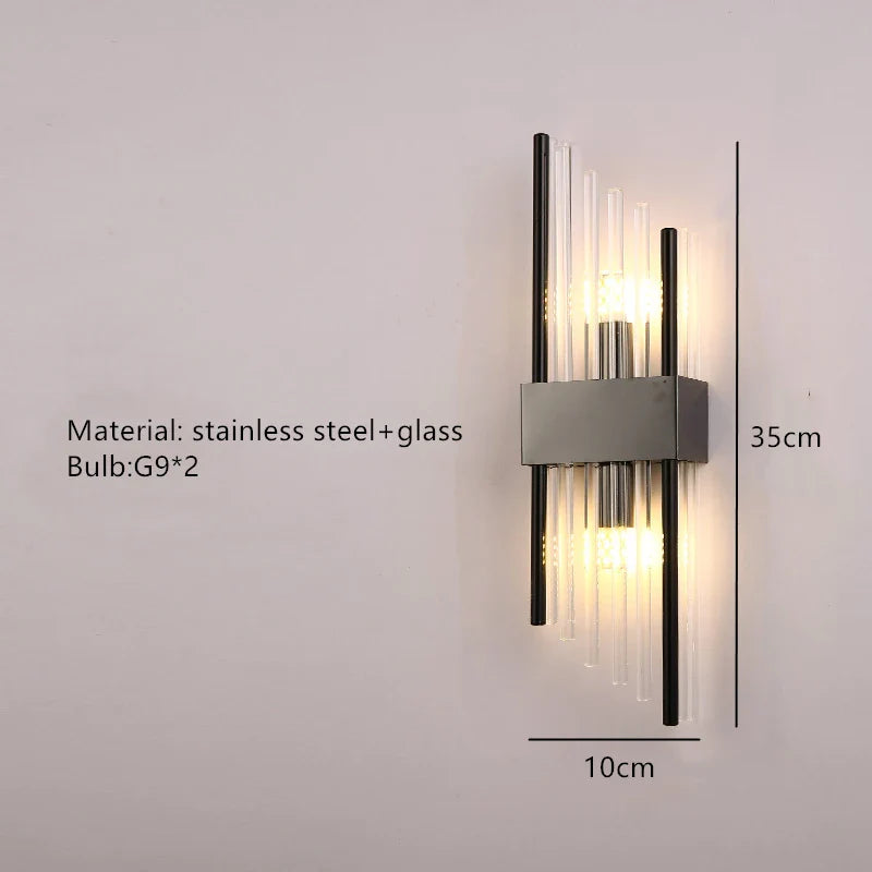Axyaa Clear Crystal LED Wall Sconces in Gold/Black Stainless Steel