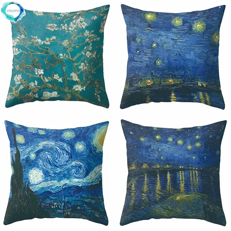 Axyaa Van Gogh Style Oil Painting Cushion Cover 45x45cm Square Pillow Case