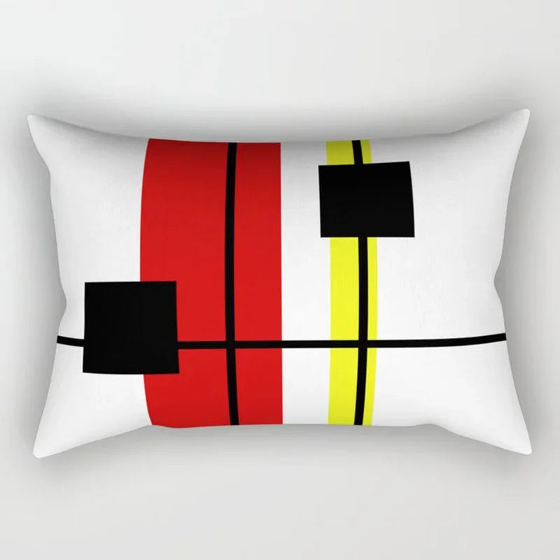 Axyaa Patchwork Stripe Polyester Cushion Cover, Classic Black Red Series, Geometric Design