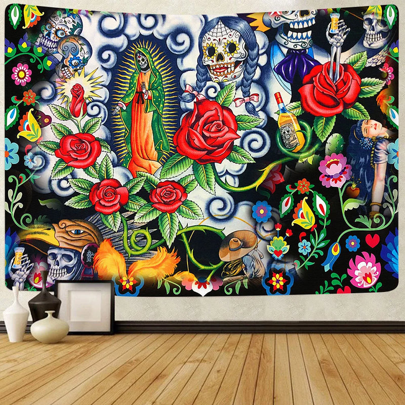 Axyaa Day of the Dead Sugar Skull UV Tapestry Wall Art