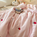 Axyaa Soft Washed Summer Quilt - Minimalist Embroidered Blanket, Single Double Size