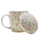 Axyaa Floral Bone  Coffee Cup with Lid - Original Breakfast Ceramic Mug