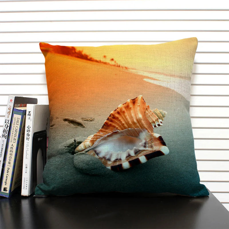 Axyaa Shell Print Cushion Cover for Living Room Sofa, 45x45cm