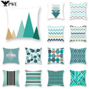 Axyaa Teal Blue Geometric Cushion Cover for Home Sofa Decor