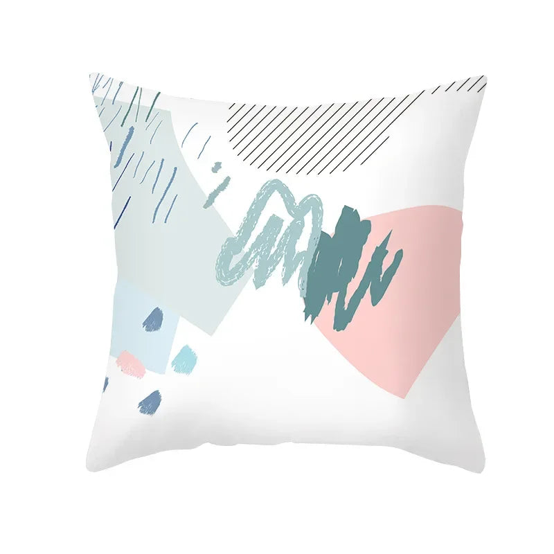 Axyaa Pink Blue Abstract Plants Floral Pillows Case - Modern Art Decor Sofa Couch