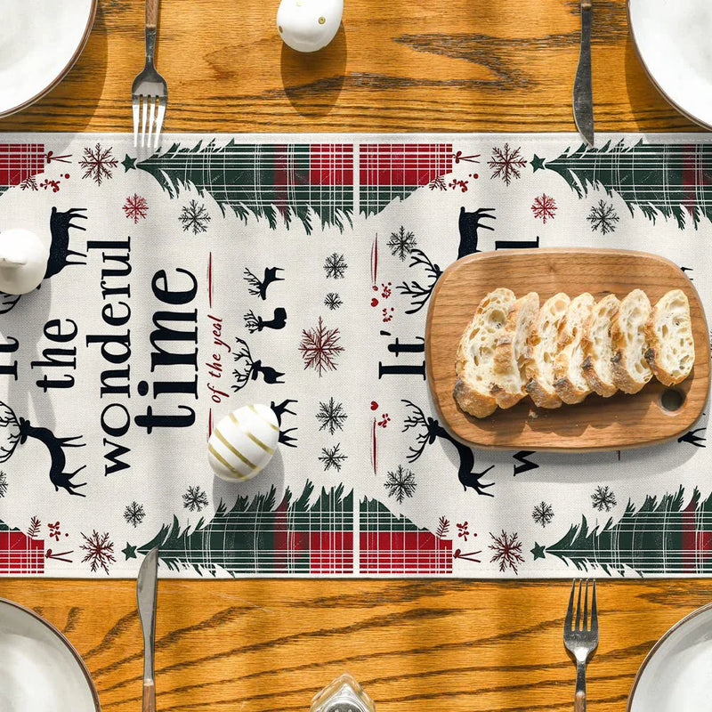 Axyaa Christmas Deer Table Runner - Farmhouse Dining Decor