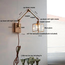 Axyaa Ash Wood LED Swing Arm Wall Lights with Pull Chain Switch & Blue Glass