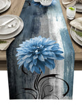 Axyaa Blue Dahlia Oil Painting Table Runner - Home Dinner Table Decor