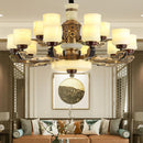 Axyaa Luxe Inlay Copper Chandelier with Marble Jade, Ideal for Living Room, Bedroom and Hall