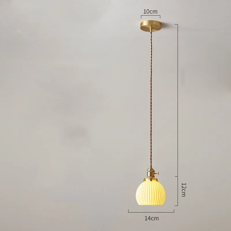 Axyaa White Ceramic Brass Pendant Lights - Nordic Japanese Style Hanging Lamp