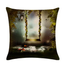 Axyaa Mushroom Fairy Tale Garden Linen Pillowcase for Sofa Seat Decor