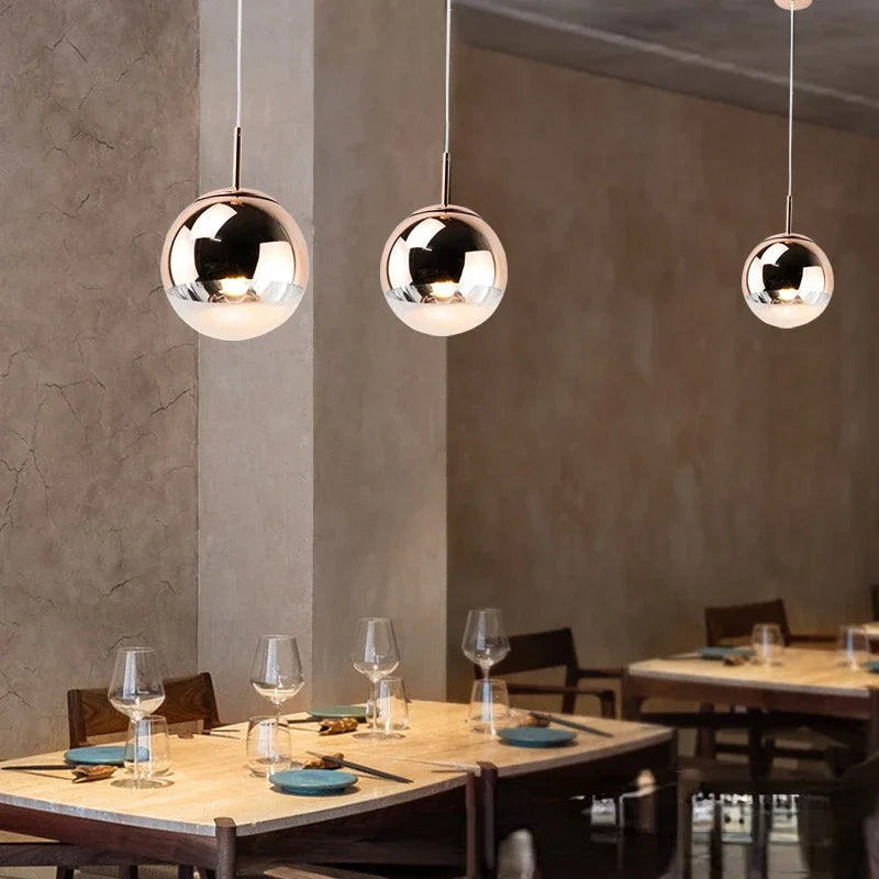 Axyaa Glass Ball Pendant Lights: Modern Electroplated, Gold/Silver/Rose, Kitchen Decor, Suspendu Lamp