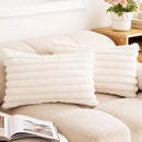 Axyaa Luxury Faux Fur Striped Pillow Covers White