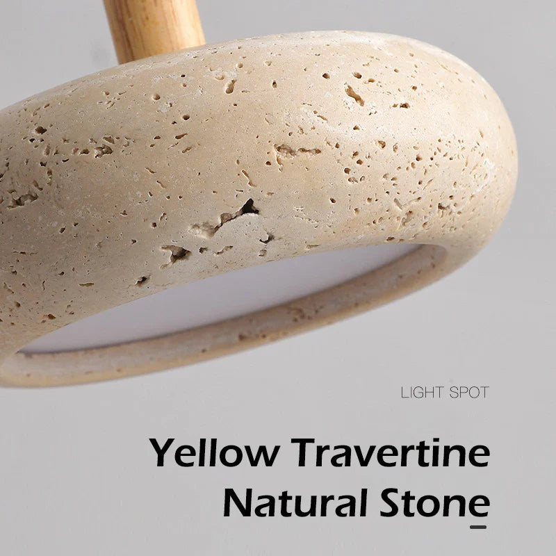 Axyaa Yellow Travertine Pendant Chandelier: Natural Stone & Wood Nordic Hanging Lights