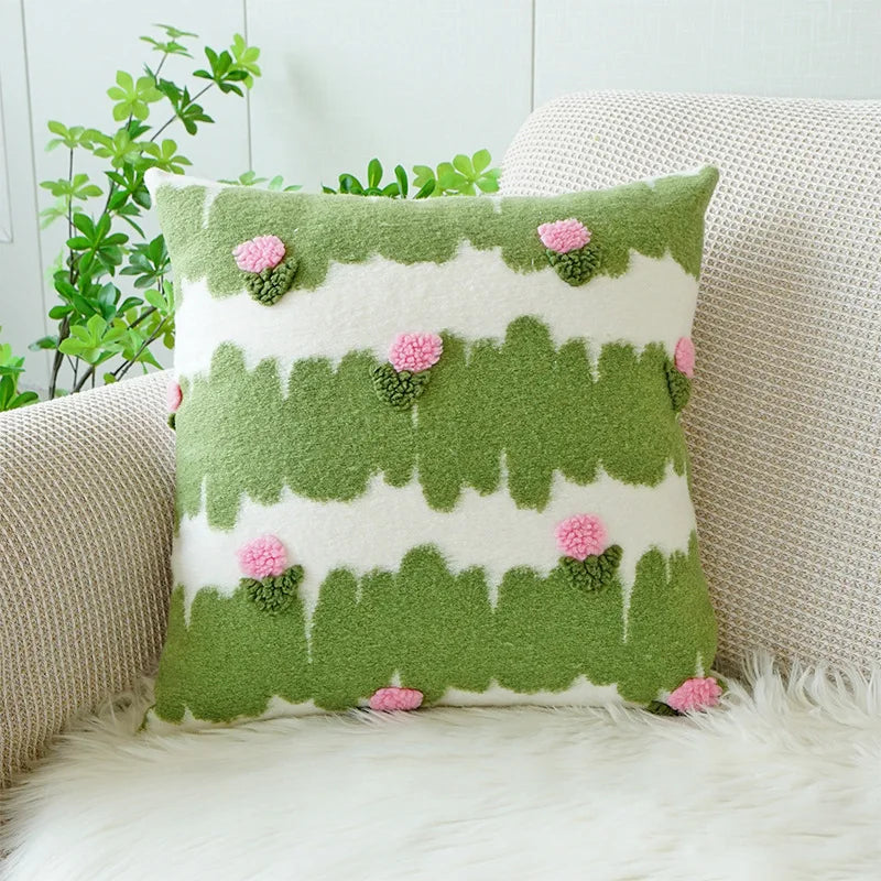 Axyaa Wild Floral Plant Embroidery Pillow Cover, 45x45cm, Country Style