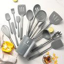 Axyaa Silicone Kitchen Utensil Set with Stainless Steel Handles and Storage Bucket