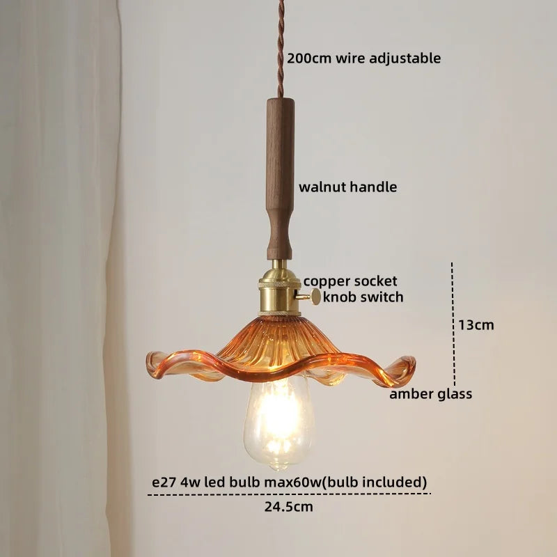 Axyaa Nordic LED Pendant Lights Glass Walnut Copper Hanging Lamp