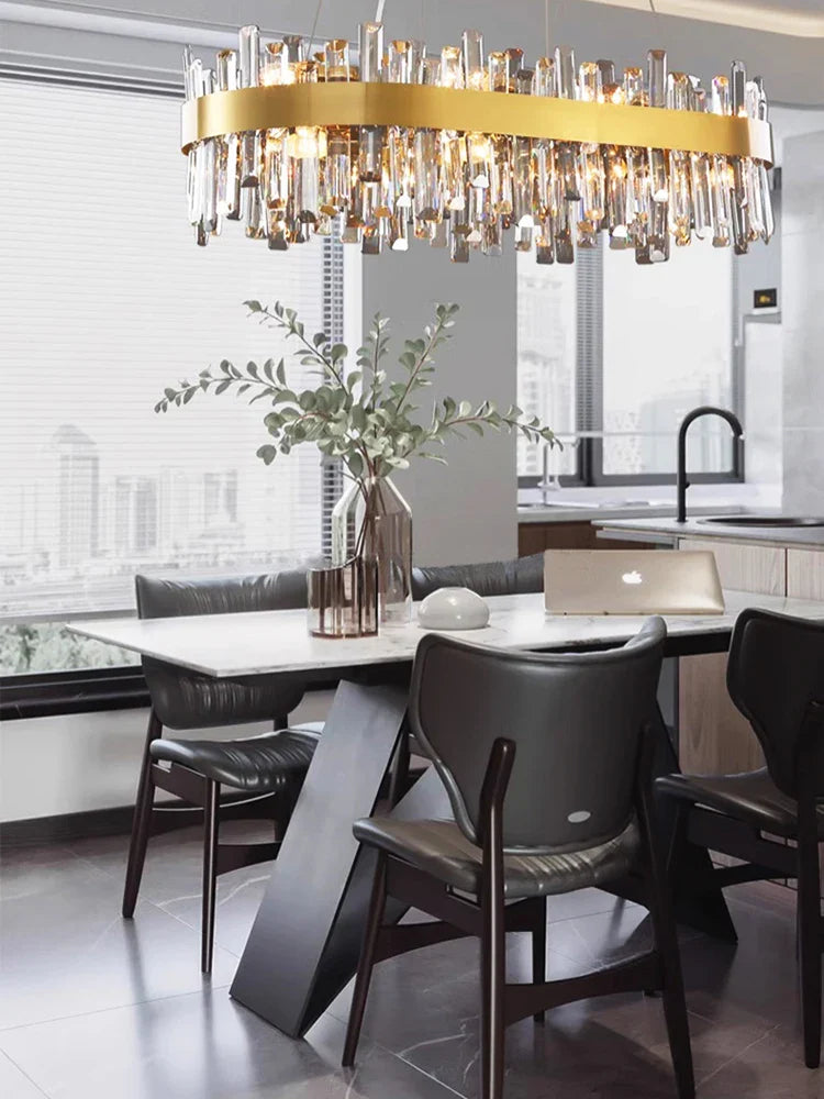 Axyaa Luxury Crystal LED Pendant Chandelier for Living Room Decor