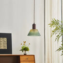 Axyaa Vintage Wood Pendant Light Fixture Hanging Lamp LED Green Glass