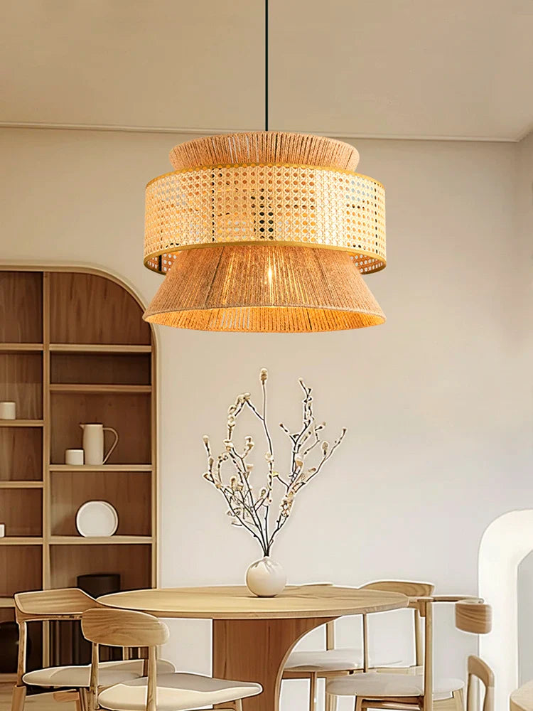 Axyaa Nordic Retro Rattan Ceiling Chandelier for Dining Room Decor