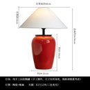 Axyaa Red Ceramics Table Lamp LED E27 Fabric Lampshade, Art Decorative Desk Light