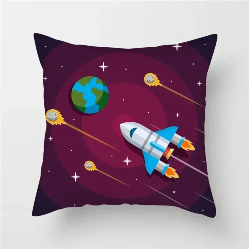 Cartoon Spacecraft Astronaut Rocket Pillowcase for Home Decor - Axyaa