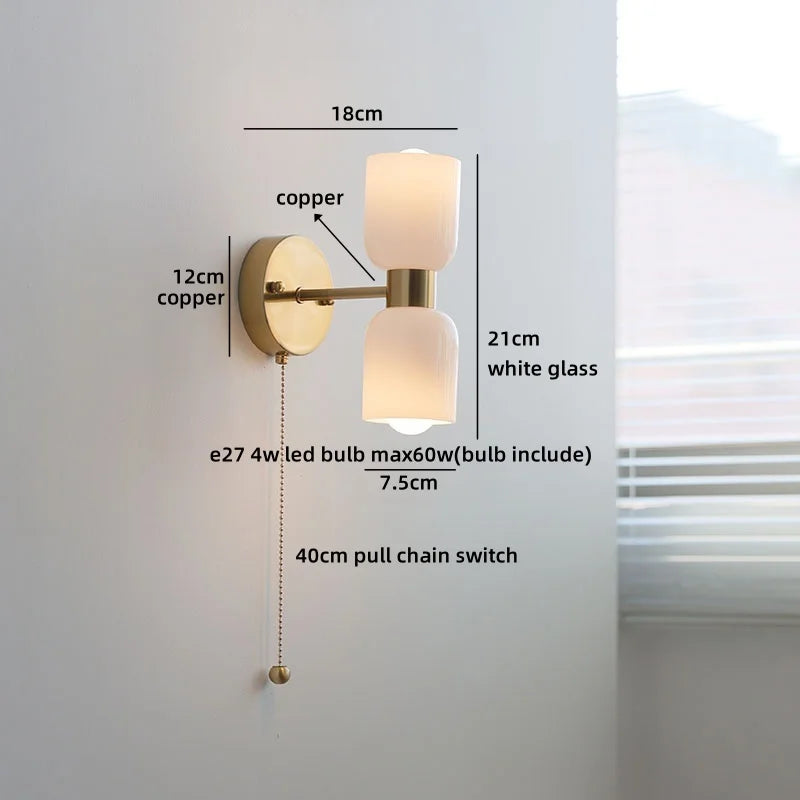 Axyaa Nordic LED Wall Sconce Glass Walnut Wood Modern Bathroom Mirror Stair Light