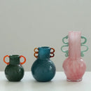 Axyaa Elegant Two-Tone Magnetic Clay Vase with Double Ear Design and Colorful Floral Pattern