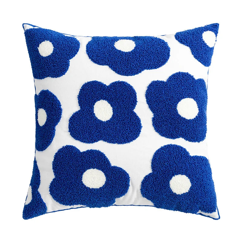 Chic Daisy Dandelion Embroidery Cushion Cover by Axyaa