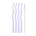 Axyaa Glass Straws - 5Pcs Colorful, Eco-Friendly Wavy Design for Juice & Cocktails