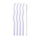 Axyaa Glass Straws - 5Pcs Colorful, Eco-Friendly Wavy Design for Juice & Cocktails