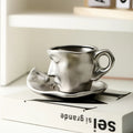 Axyaa Silver Ceramic Kissing Couple Coffee Cup Abstract Art Figure Office Mug