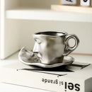 Axyaa Silver Ceramic Kissing Couple Coffee Cup Abstract Art Figure Office Mug