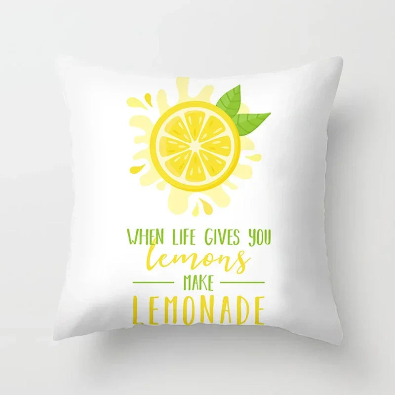 Lemon Pattern Summer Cushion Cover Throw Pillow for Sofa Decoration by Axyaa